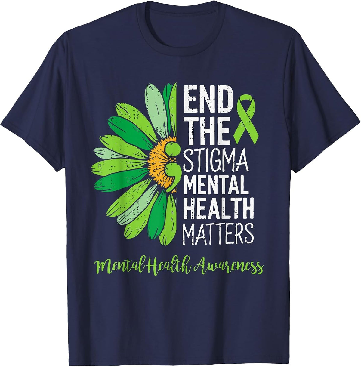 End The Stigma Mental Health Matters Awareness Brain Illness T-Shirt - Navy Blue