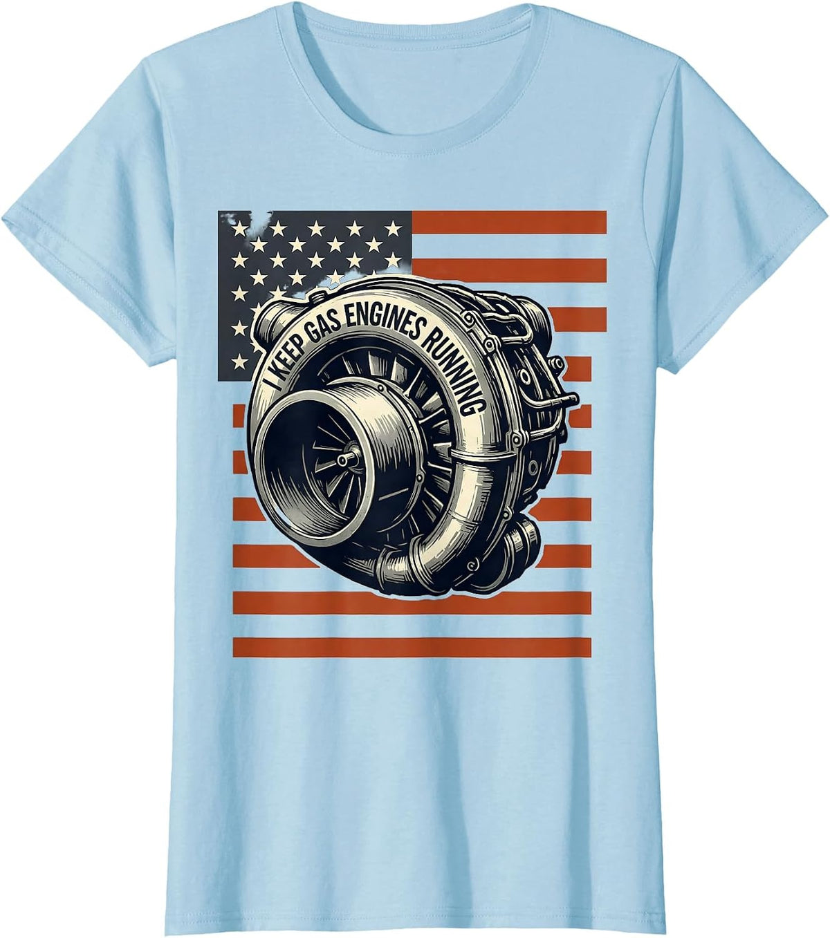 I Keep Gas Engines Running Stencil Graphic Mechanic Gift T-Shirt - Baby Blue