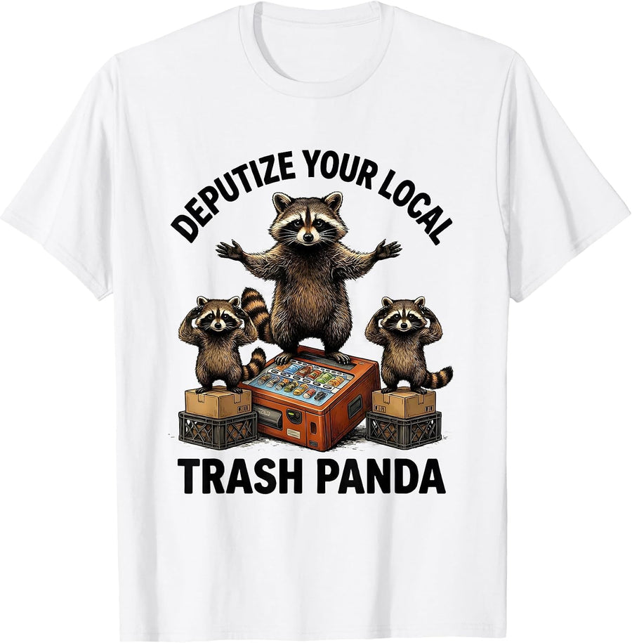Men's Deputize Your Local Trash Panda Funny Raccoon Meme Humor T-Shirt - White