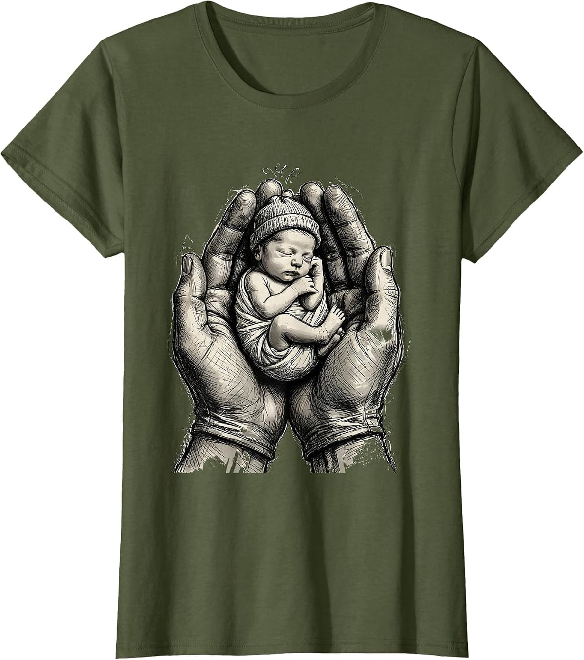 Women's Pediatric Nurse Newborn Baby Illustration Gift T-Shirt - Olive Green