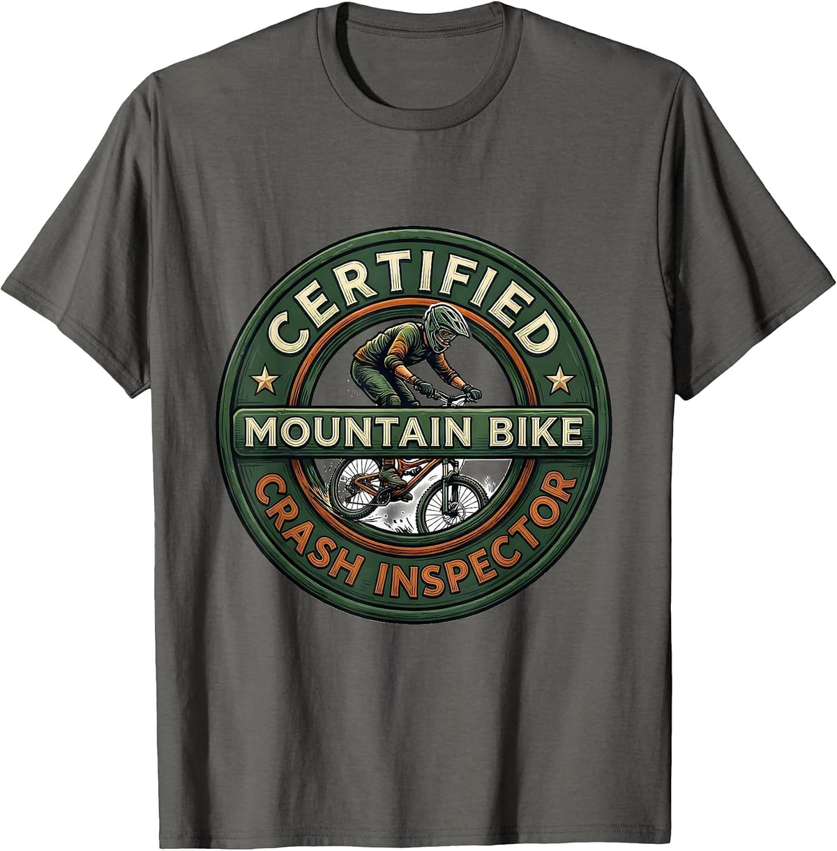 Certified Mountain Bike Crash Inspector Funny Mountain Biker T-Shirt - Asphalt Grey