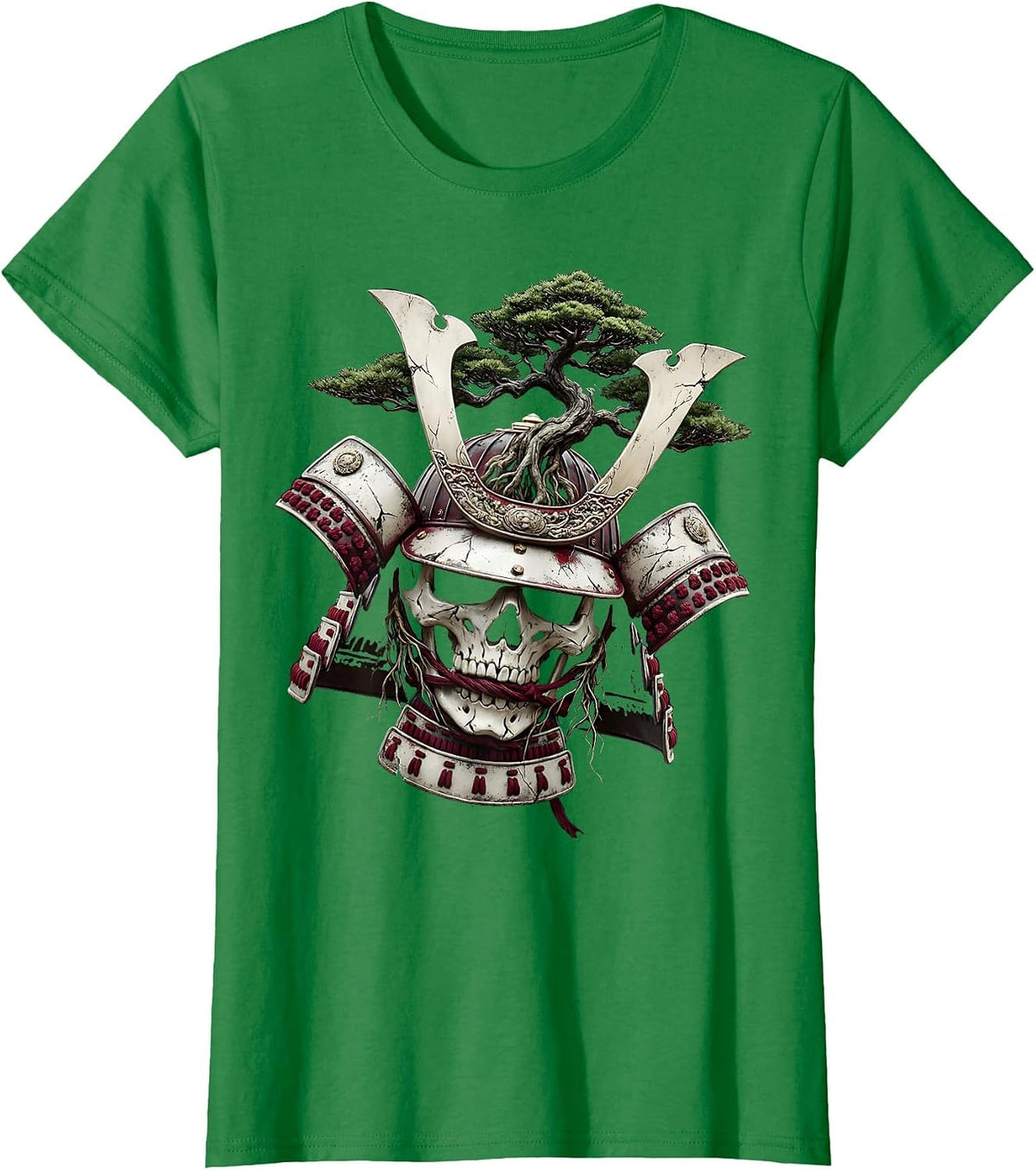 Bonsai Warrior Helmet Japanese Art Design T-Shirt - Kelly Green