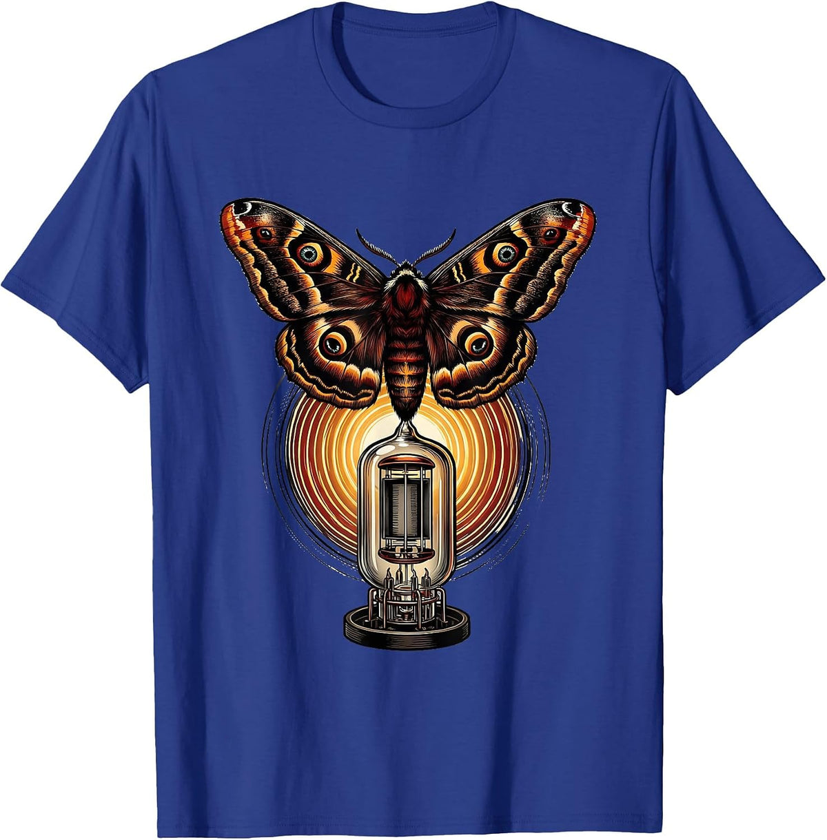 Moth and Vacuum Tube Amp Vintage Rock Art T-Shirt - Royal Blue