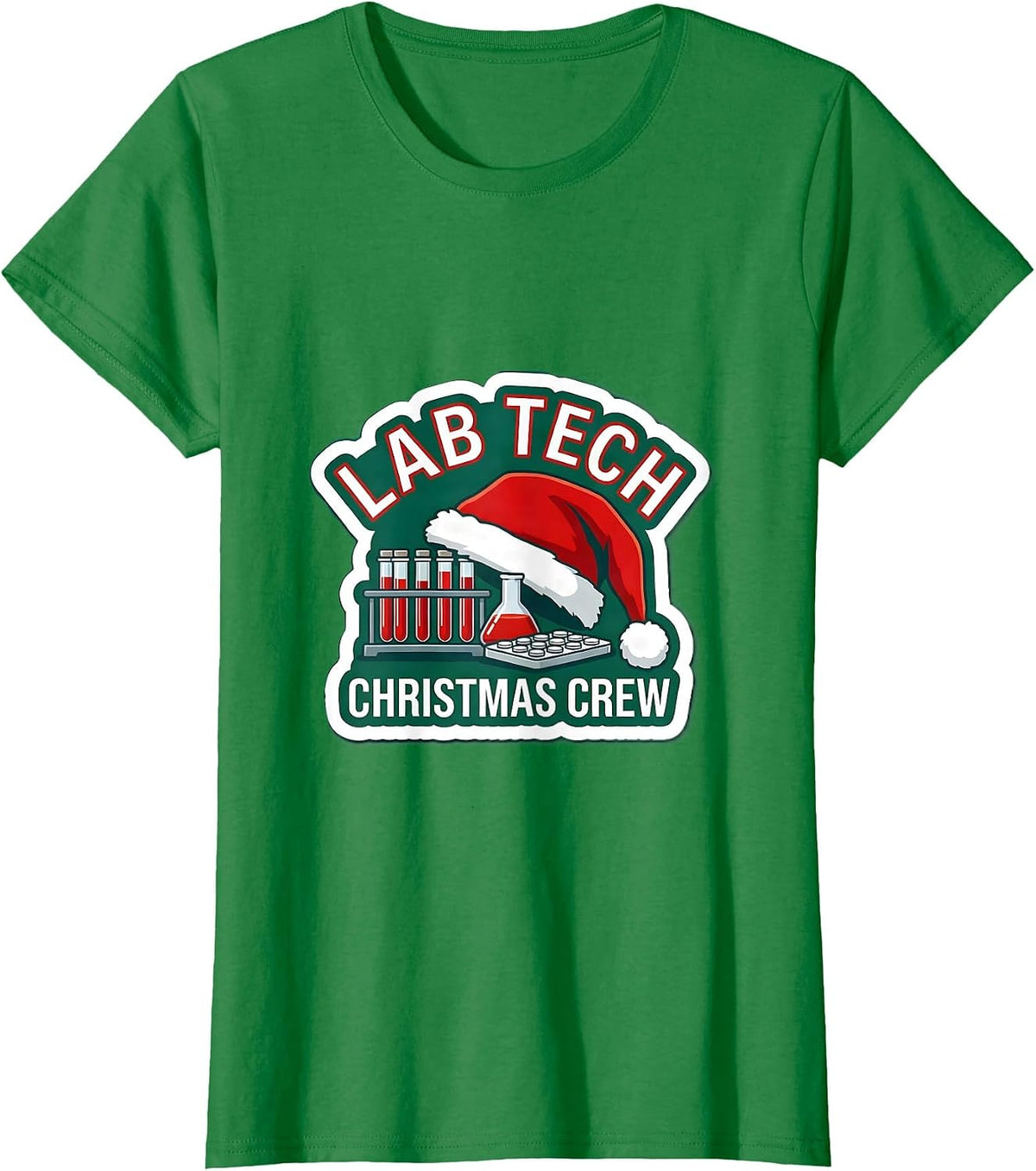 Women's Lab Tech Christmas Crew Funny Pharmacy Technician Holiday T-Shirt - Kelly Green