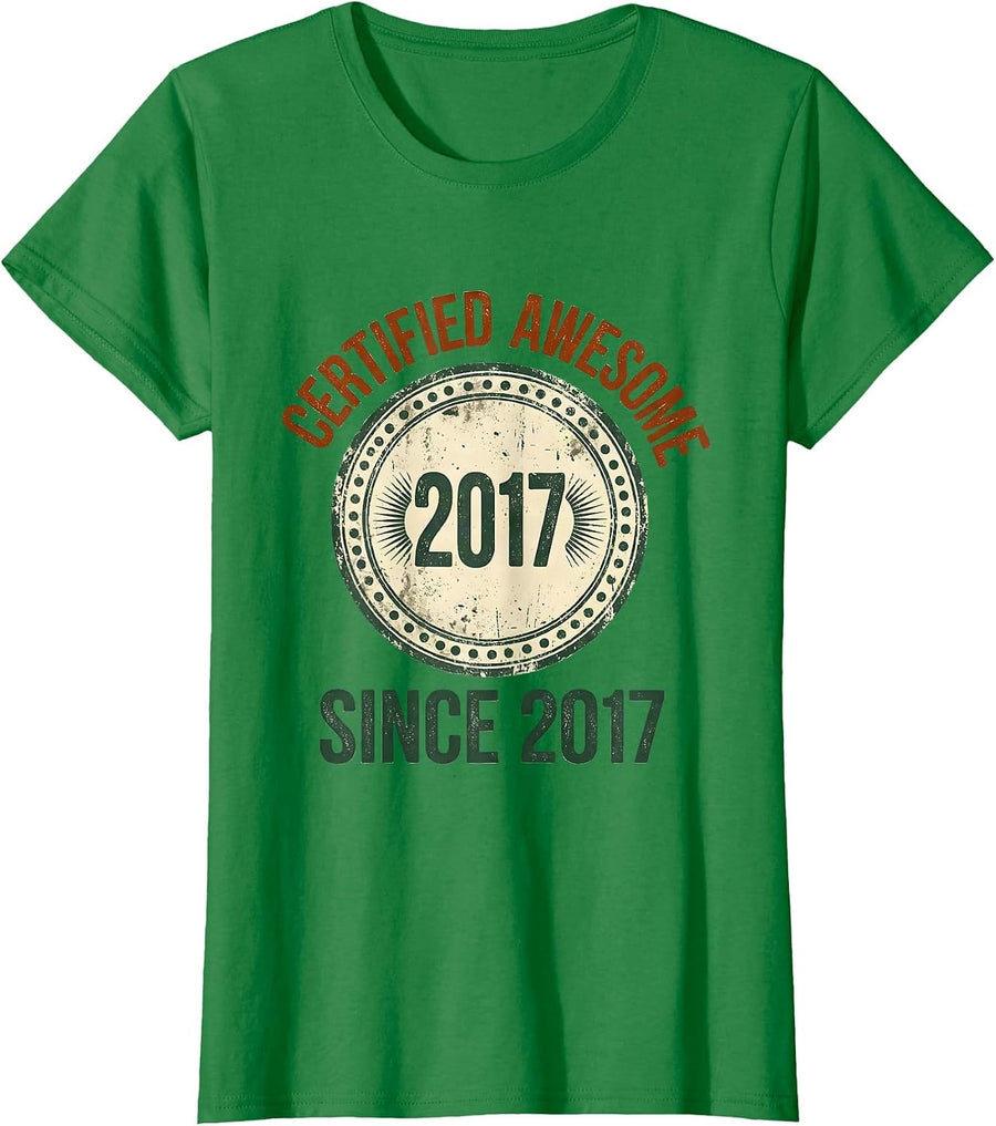 Women's Certified Awesome Since 2017 Vintage Funny Birthday Boy Son T-Shirt - Kelly Green