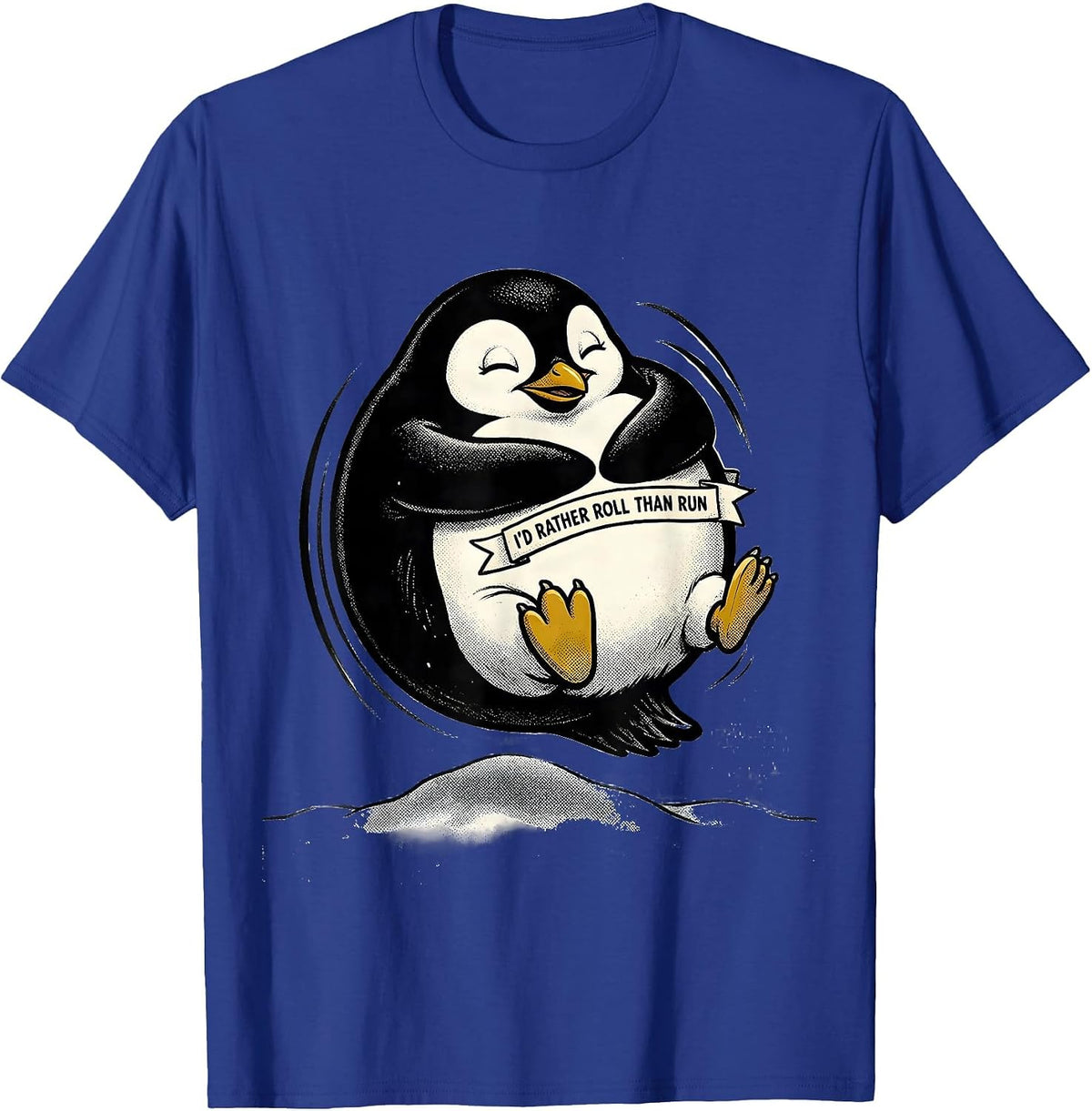 I'd Rather Roll Than Run Retro Cartoon Penguin Animal Lover T-Shirt - Royal Blue