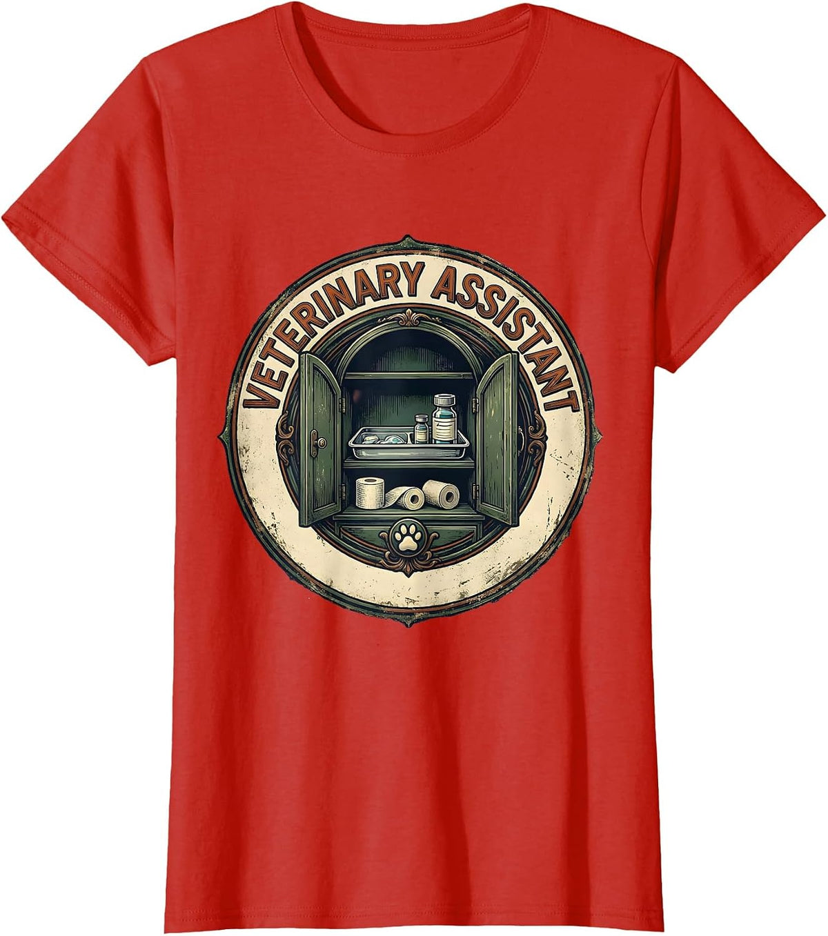 Veterinary Assistant Vintage Vet Tech Gift Occupational T-Shirt - Red