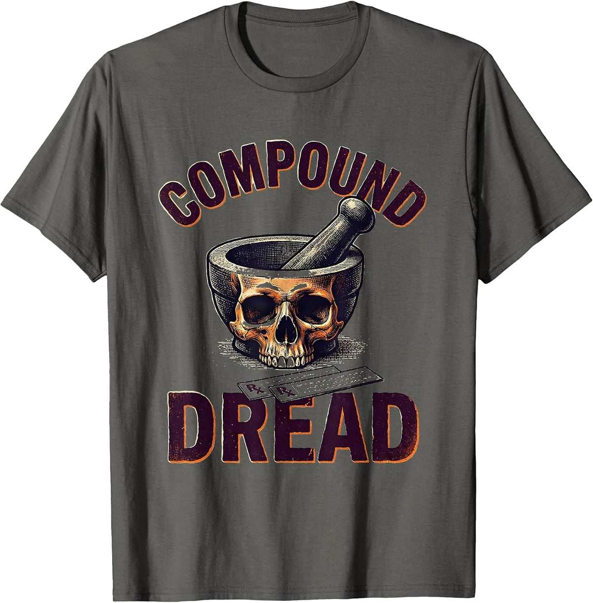 Compound Dread Pharmacy Halloween Pharmacist Mortar T-Shirt - Asphalt Grey