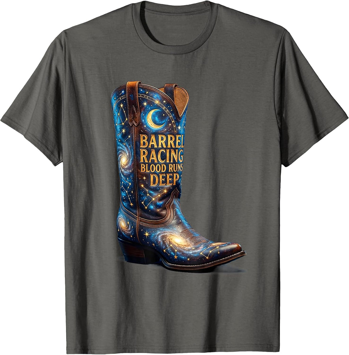 Barrel Racing Blood Runs Deep Cowgirl Design T-Shirt - Asphalt Grey
