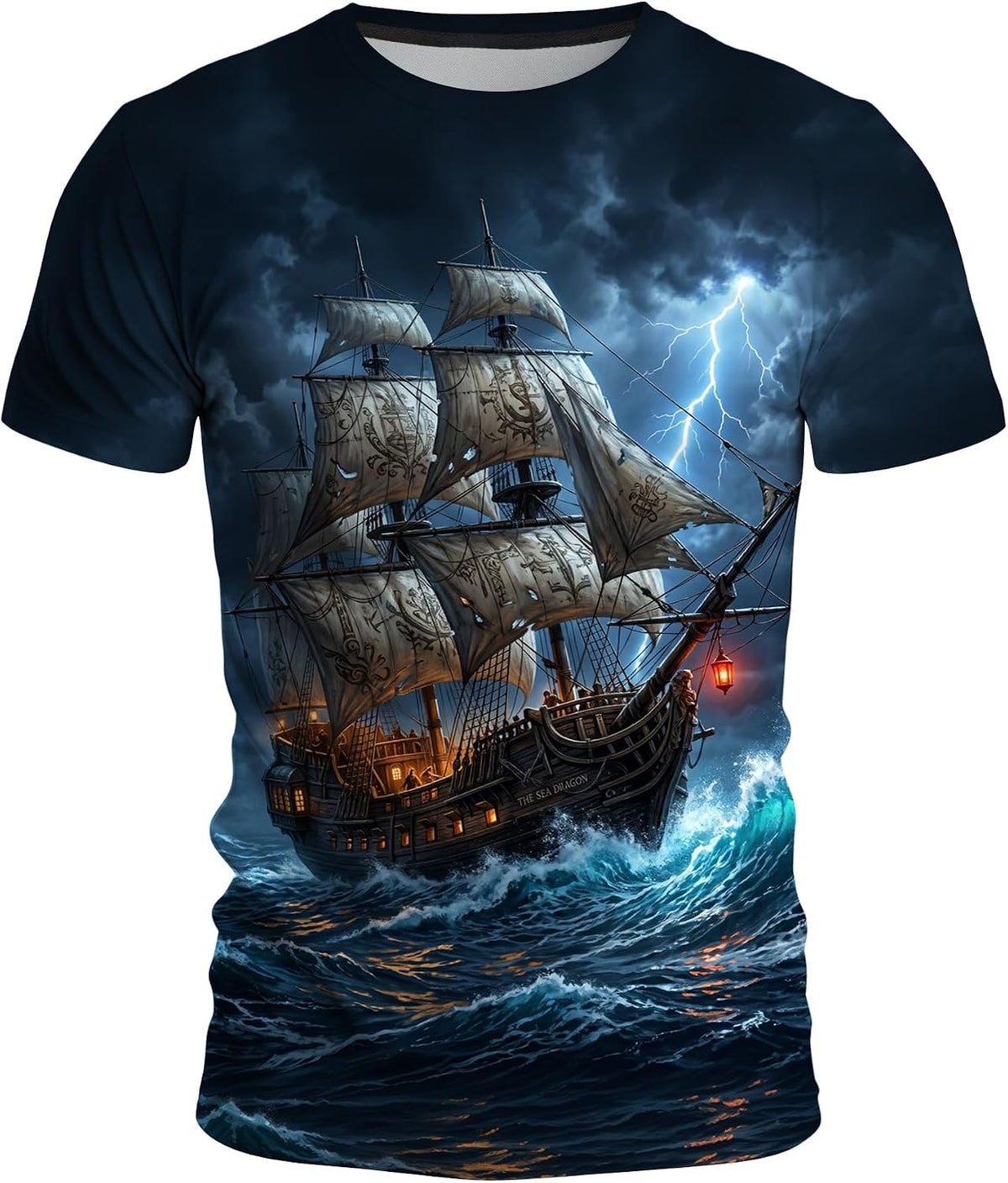 Men’s 3D Ocean Graphic T-Shirt, Nautical & Sailing Print Summer Top - Sailboat-04