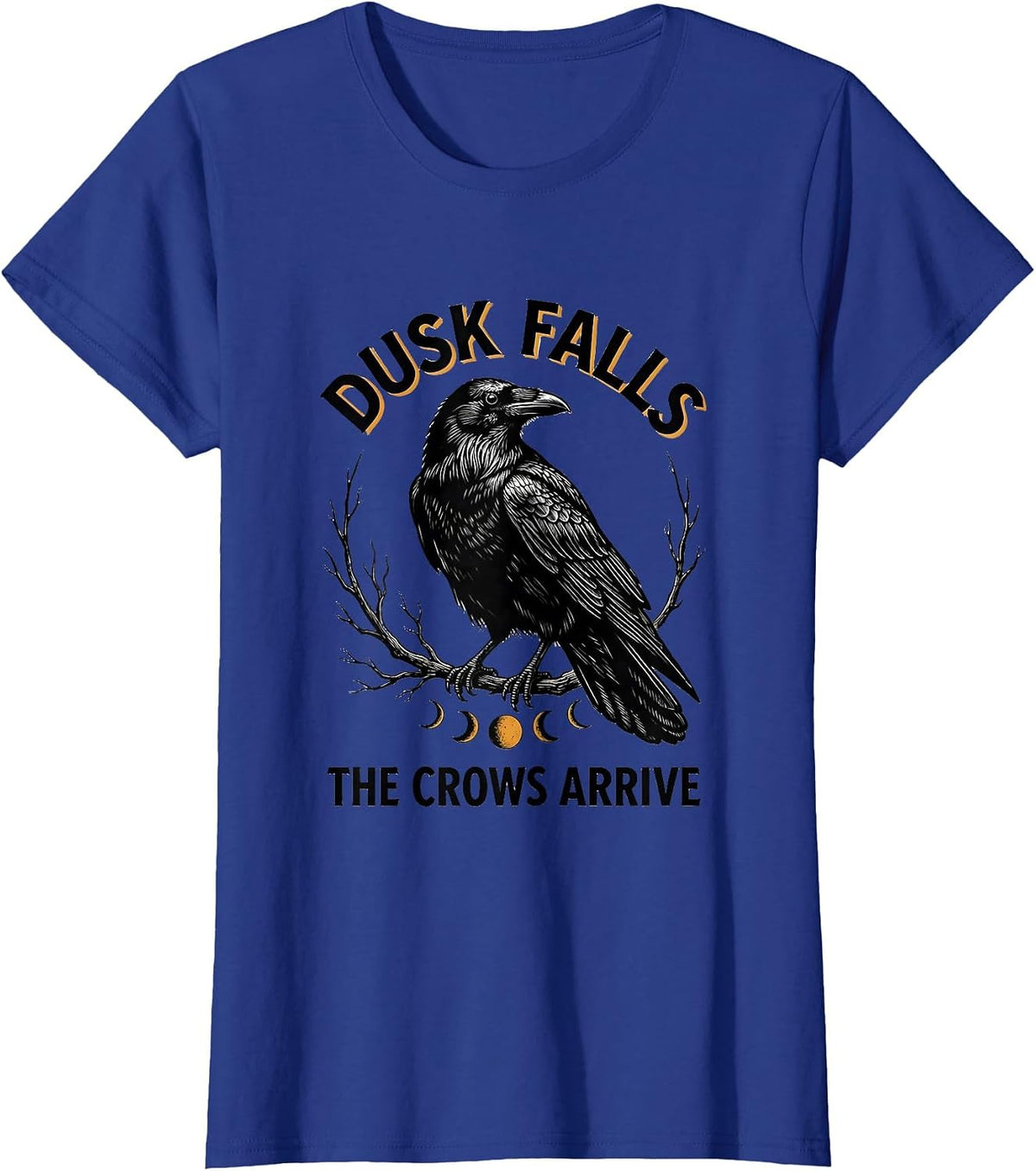 Women's Dusk Falls The Crows Arrive Gothic Nature Raven Bird T-Shirt - Royal Blue