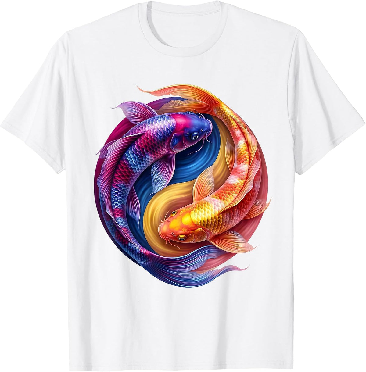 Tie Dye Koi Fish Yin Yang Swirl Design T-Shirt - White