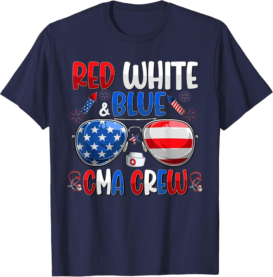 4th of July CMA Crew Scrub Tops Medical Assistants Matching T-Shirt - Navy Blue