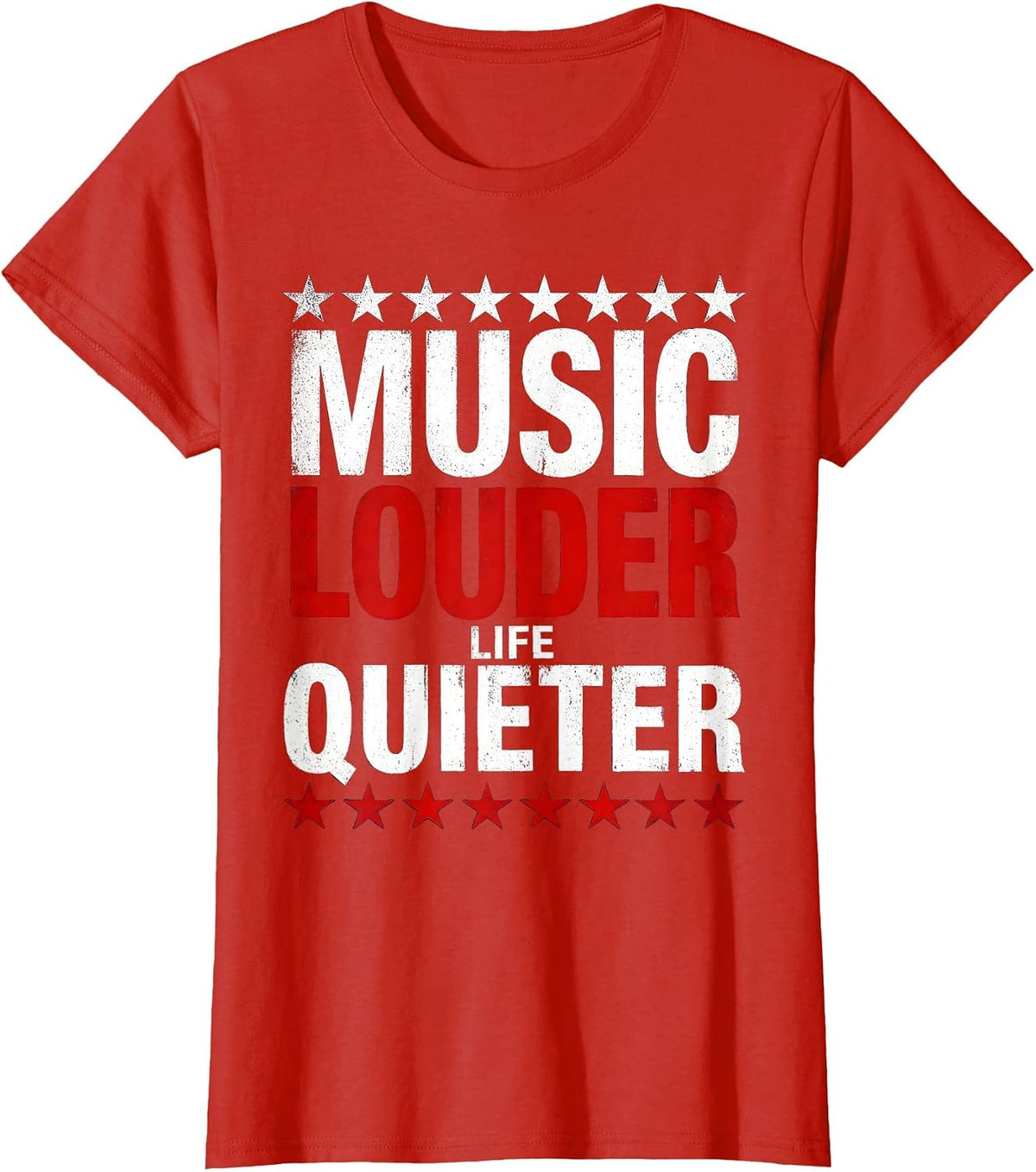 Music Louder Life Quieter Concert Graphic Design T-Shirt - Red