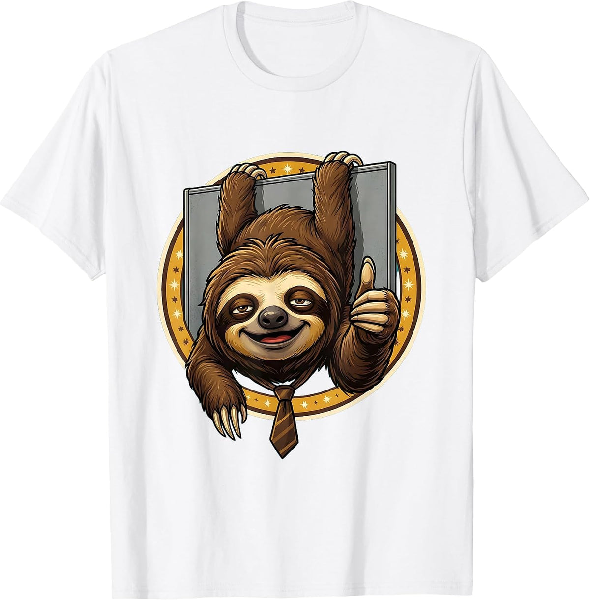 Men's Lazy Sloth Office Cubicle Funny Humor Graphic T-Shirt - White