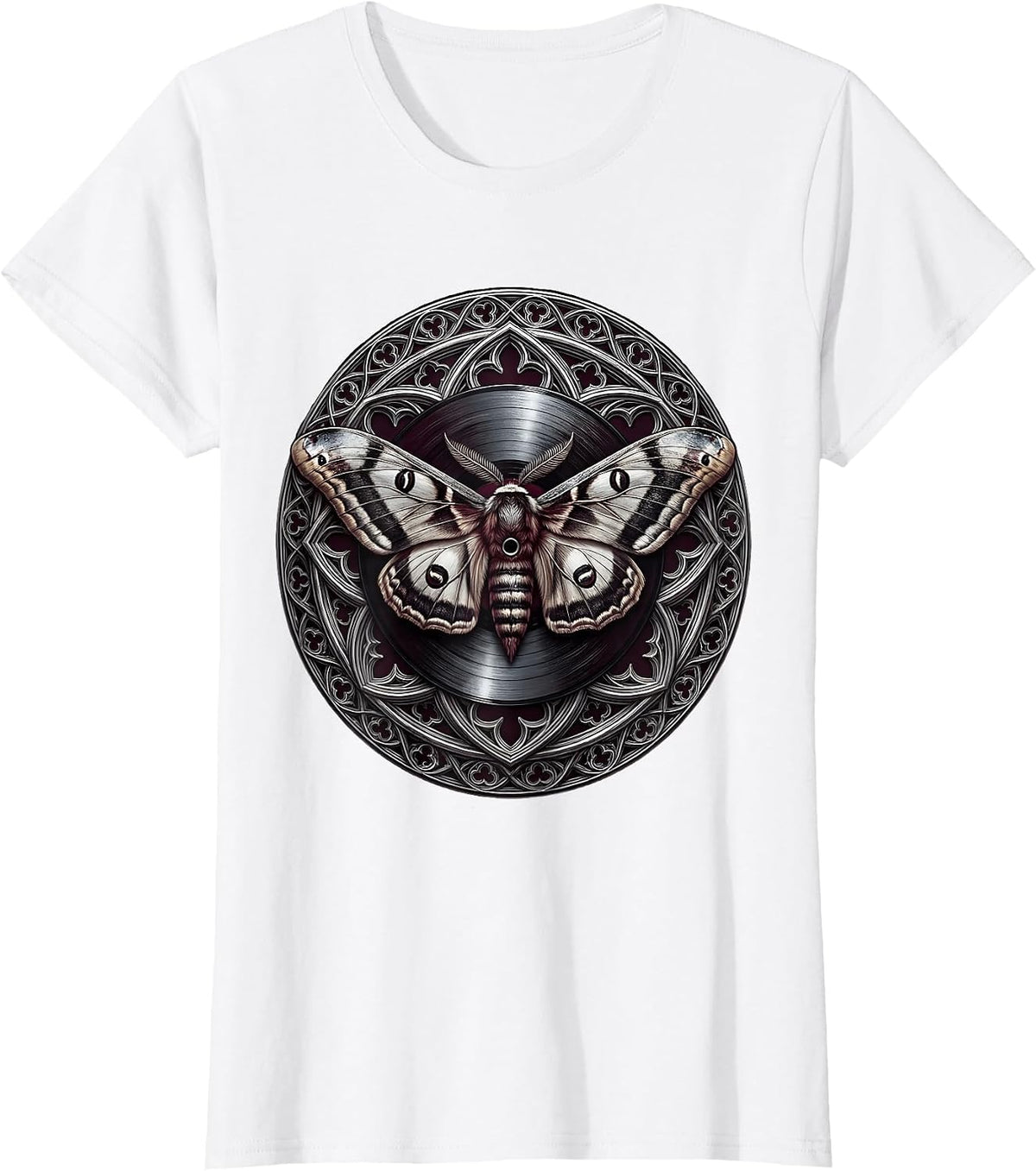 Moth Wings Vinyl Record Rock Music Graphic T-Shirt - White
