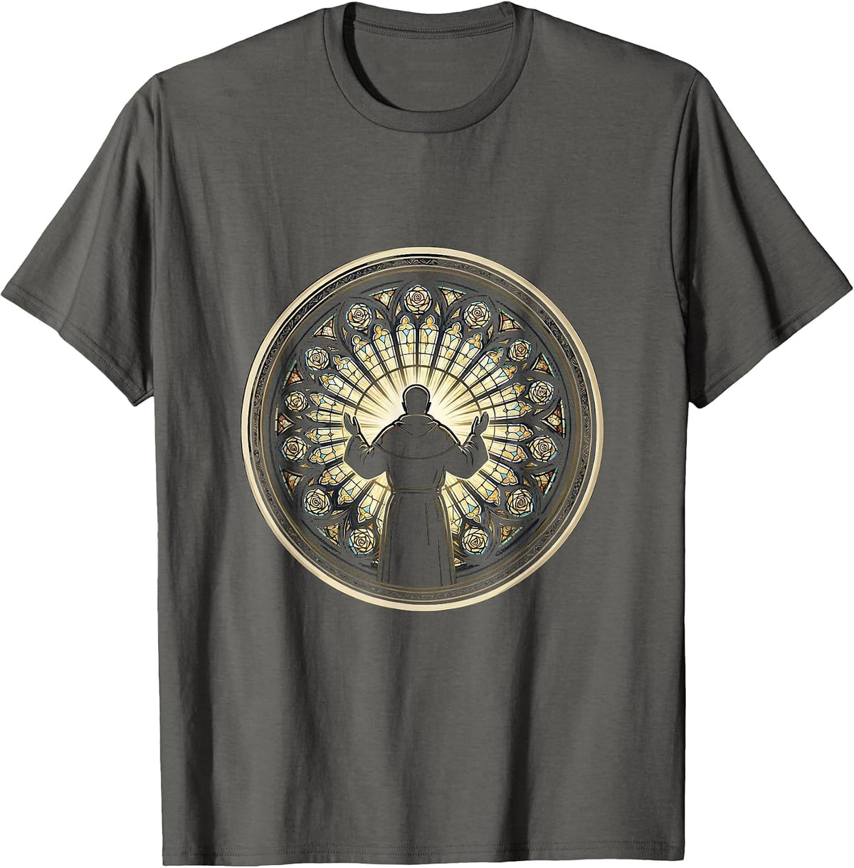 Robed Figure Stained Glass Window Illustration T-Shirt - Asphalt Grey