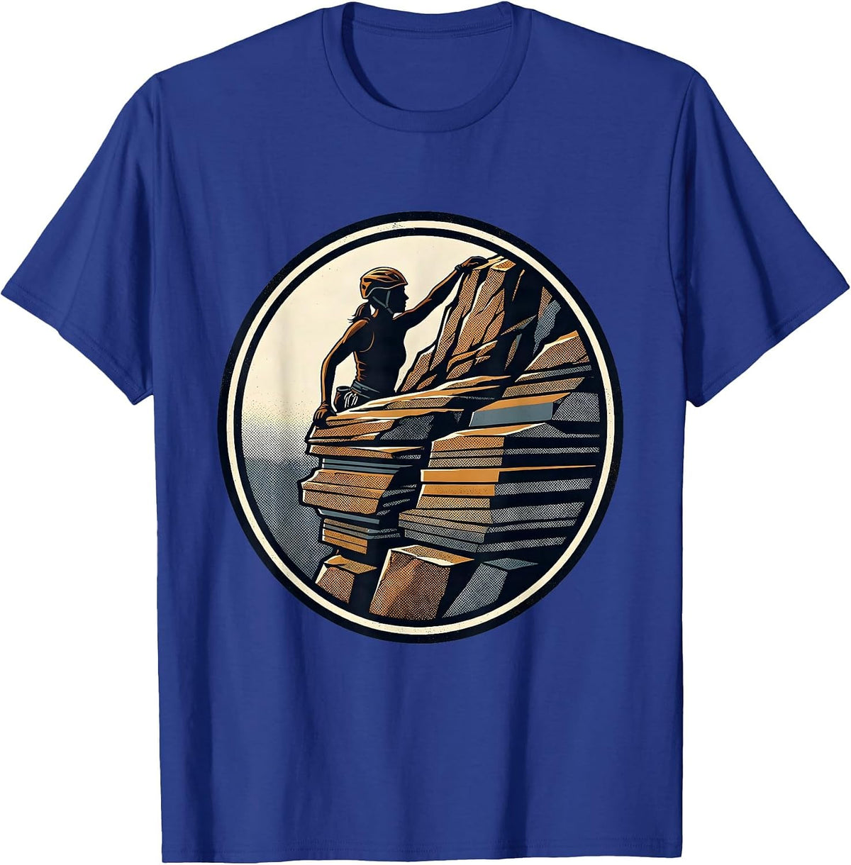 Climber Reaching Over Cliff Edge Outdoor Art T-Shirt - Royal Blue