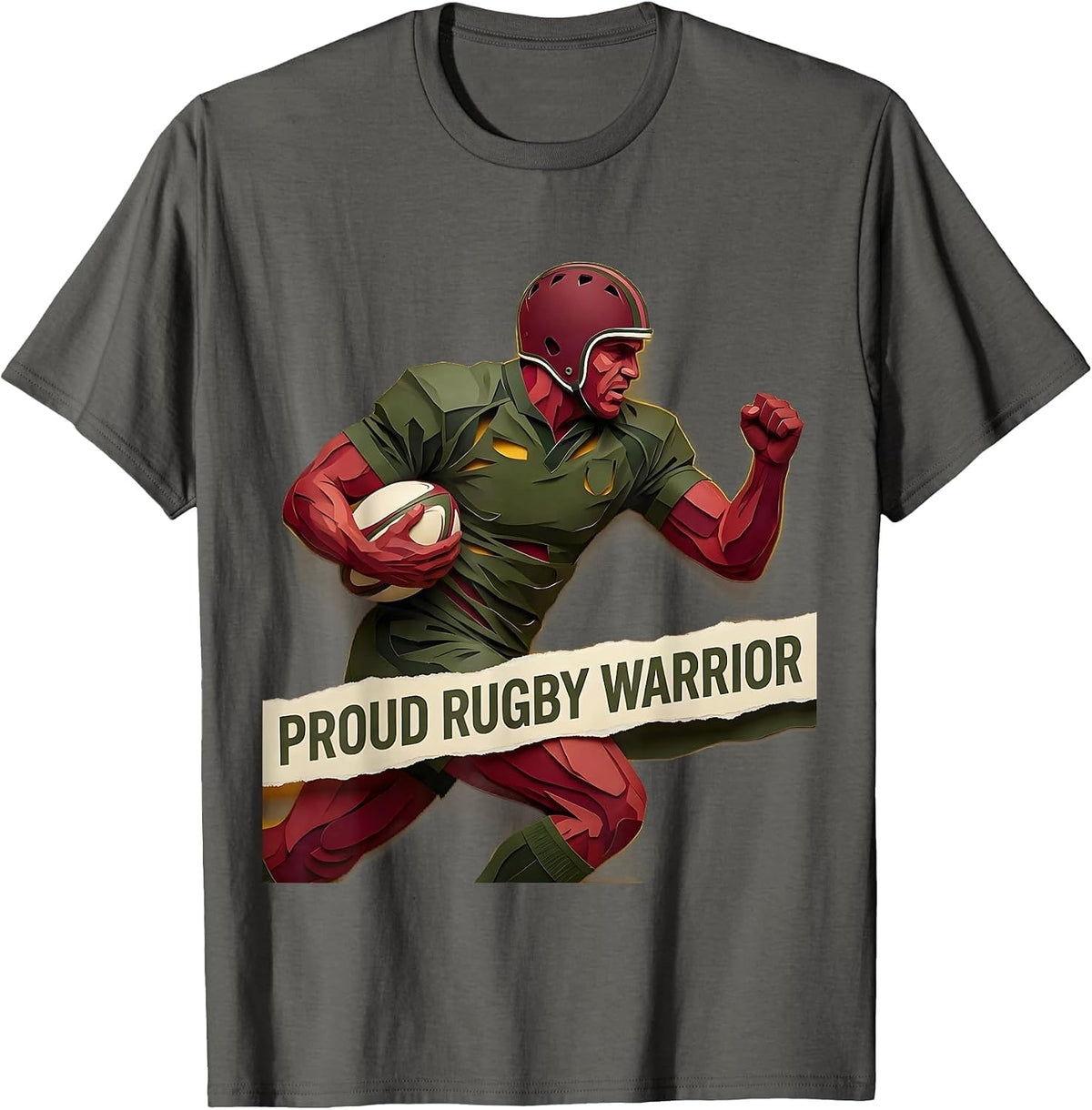 Proud Rugby Warrior Bold Graphic Design T-Shirt - Asphalt Grey