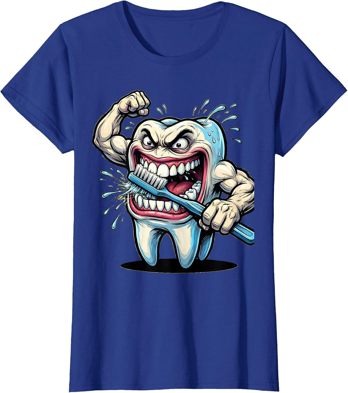 Women's Funny Tooth Brushing Its Own Teeth Graphic T-Shirt - Royal Blue