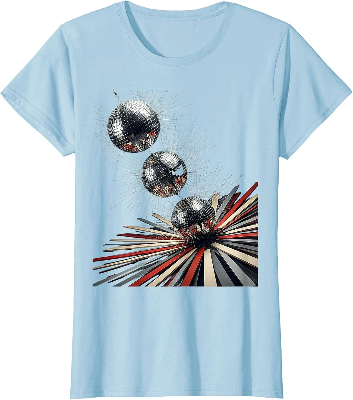 Women's Faceted Mirror Ball Retro Disco Party Costume T-Shirt - Baby Blue