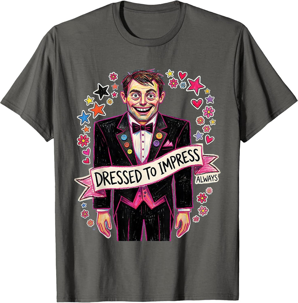 Men's Dressed to Impress Always Tuxedo Graphic Design T-Shirt - Asphalt Grey