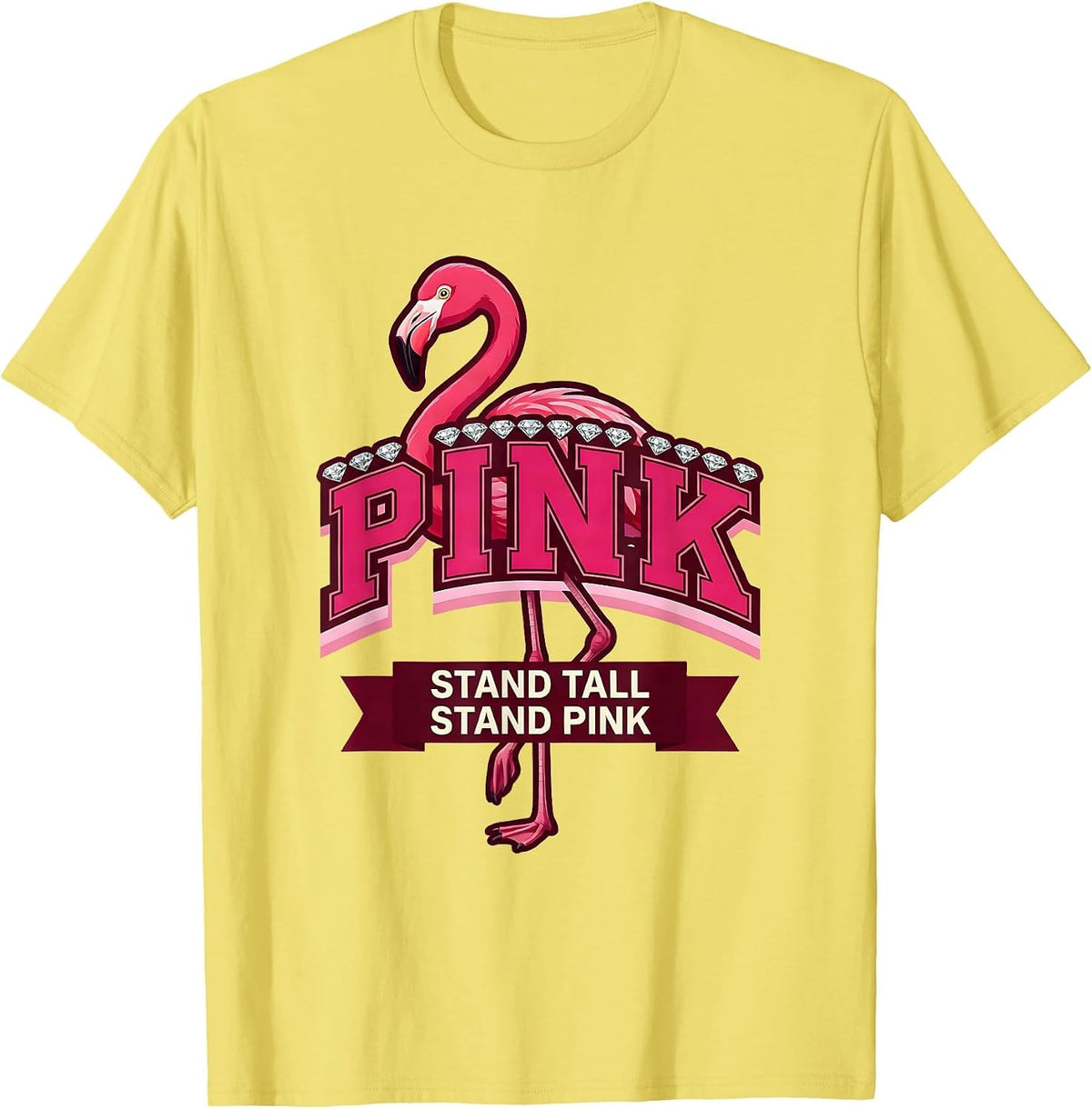 Men's Stand Tall Stand Pink Flamingo Design T-Shirt - Lemon Yellow