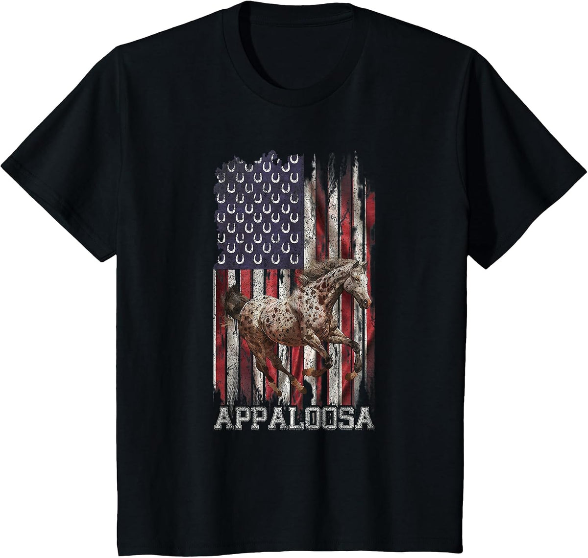 Vintage USA Flag Appaloosa Horse Lover, Horseback Riding T-Shirt - Black
