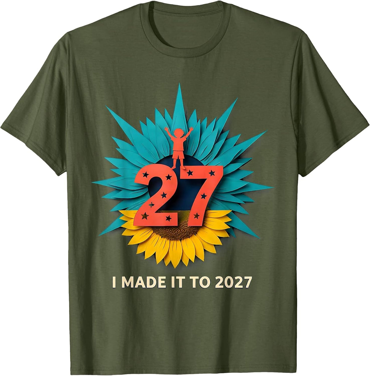 Men's I Made It To 2027 Paper Cutout Family Matching New Year 2026 T-Shirt - Olive Green