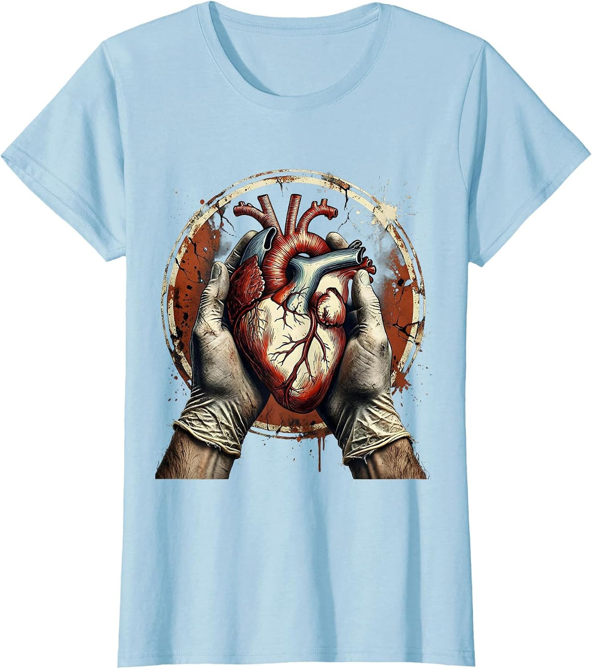 Nurse Surgical Gloves Beating Heart Illustration T-Shirt - Baby Blue