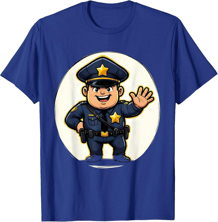 Cheerful Officer Halloween Costume Cartoon Police Officer T-Shirt - Royal Blue