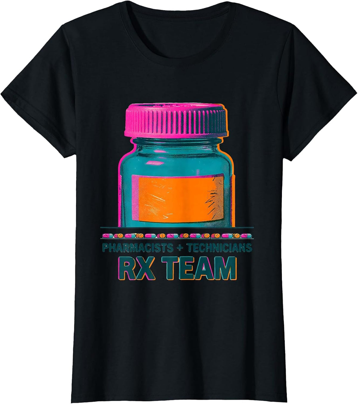 Pharmacists + Technicians, Rx Team Funny Pharmacy Squad Gift T-Shirt - Black