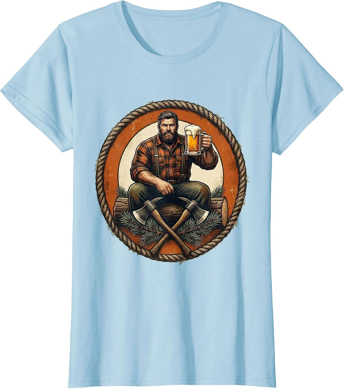 Lumberjack Relaxing With Cold Beer Graphic T-Shirt - Baby Blue