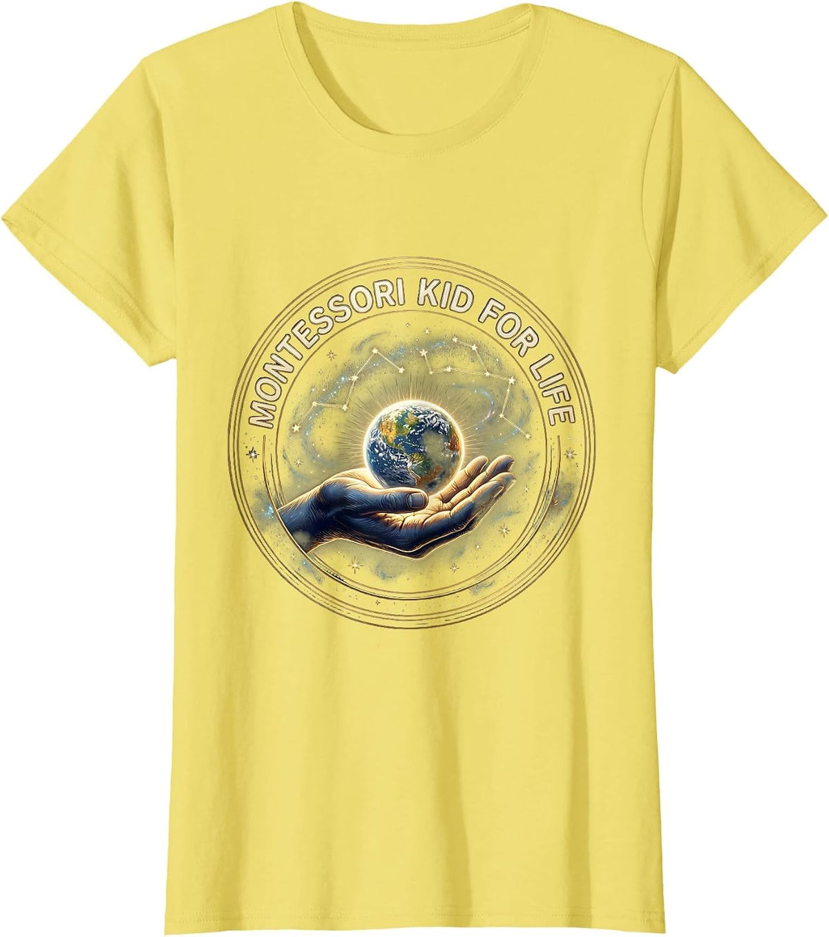 Montessori Kid For Life Back to School Design T-Shirt - Lemon Yellow