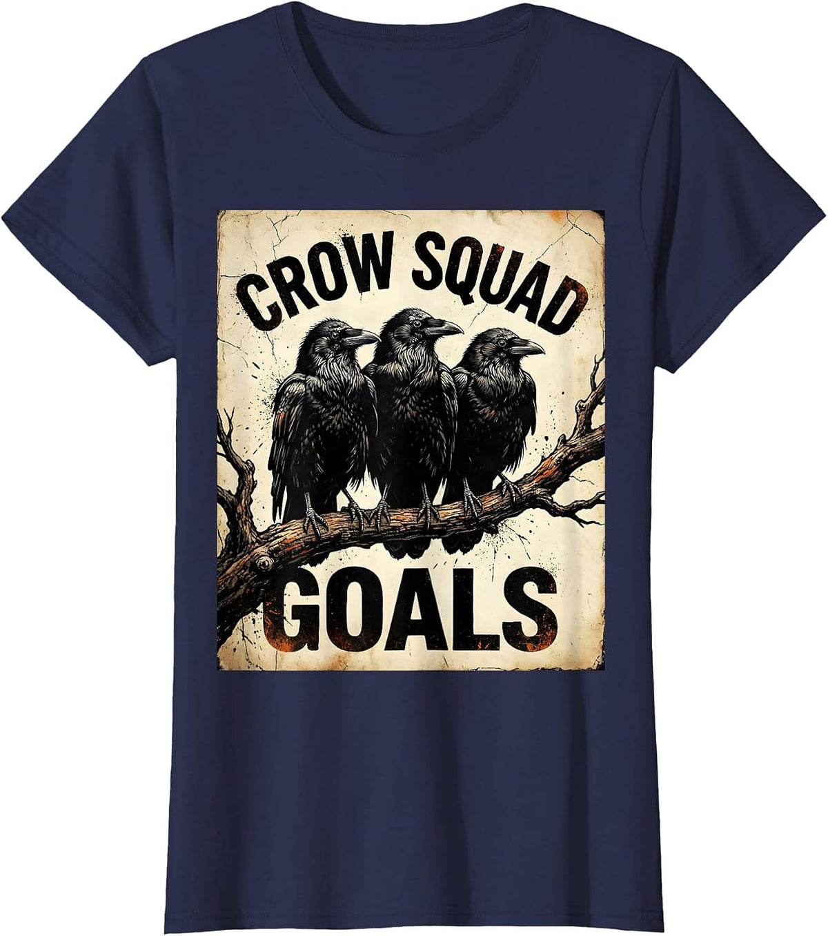 Women's Crow Squad Goals Bird Gang Design T-Shirt - Navy Blue
