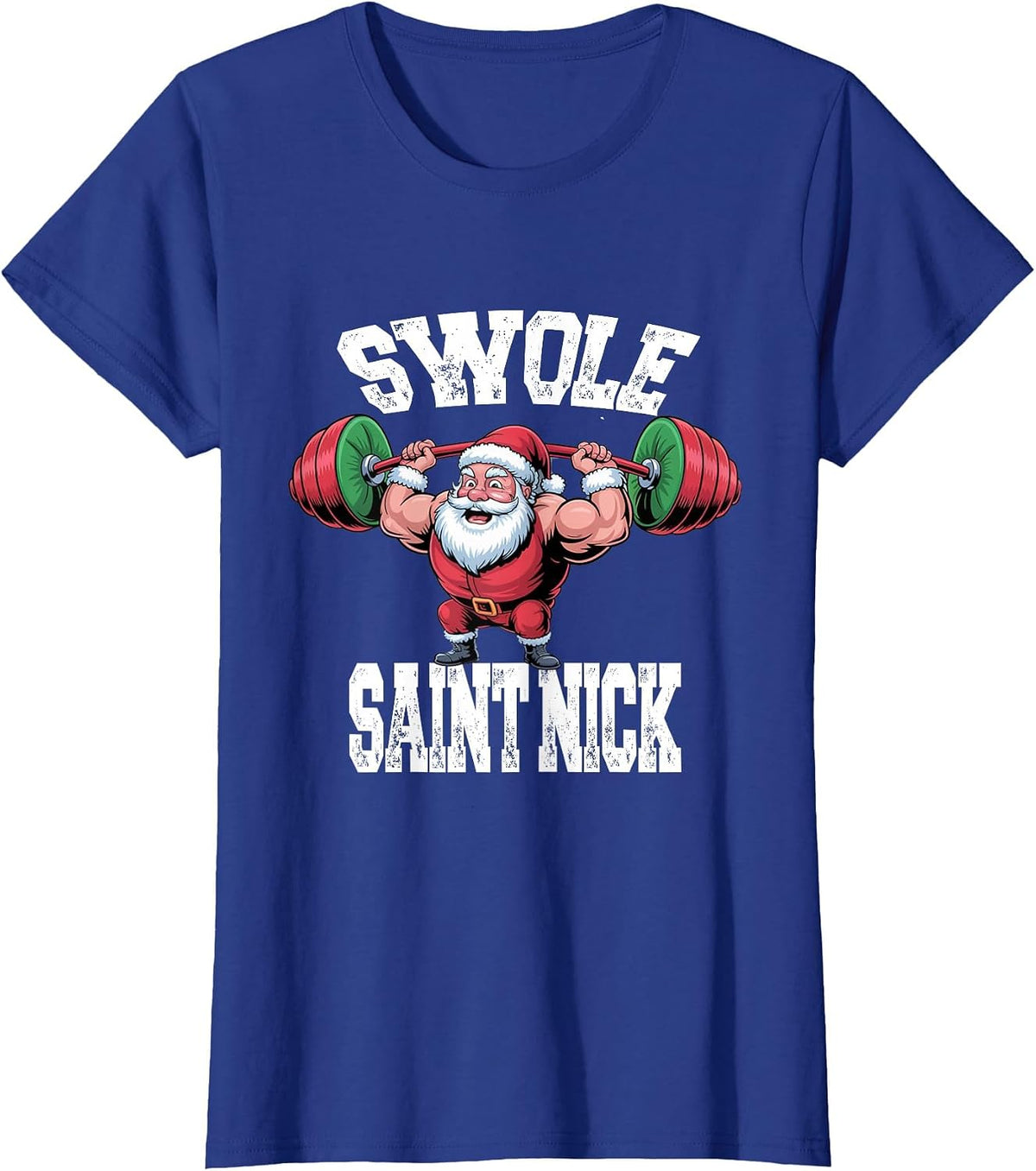 Weight Lifting Santa Claus Swole Saint Nick Pun Gym Joke T-Shirt - Royal Blue