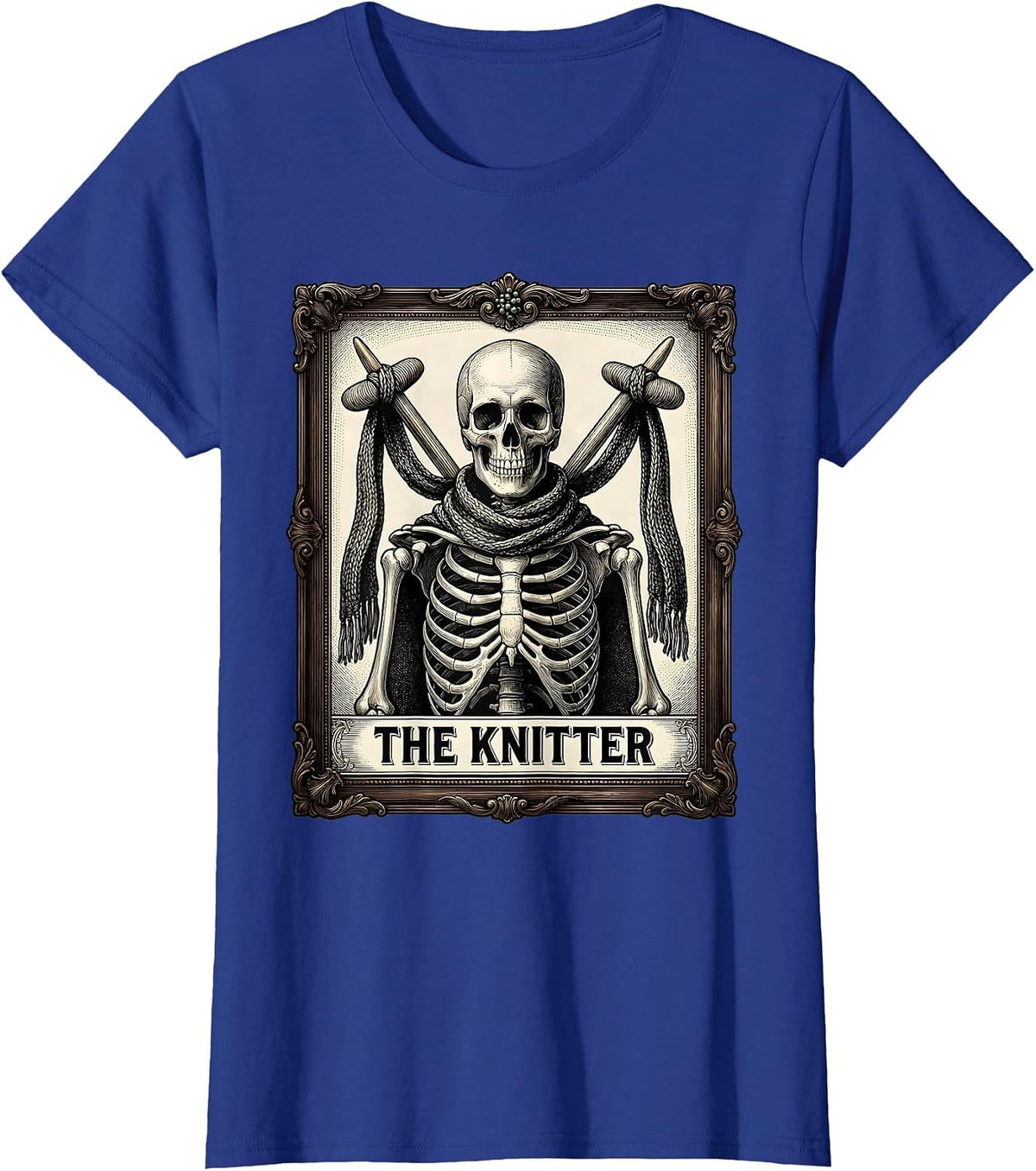 Women's The Knitter Skeleton Tarot Card Knitting Lover Gift T-Shirt - Royal Blue