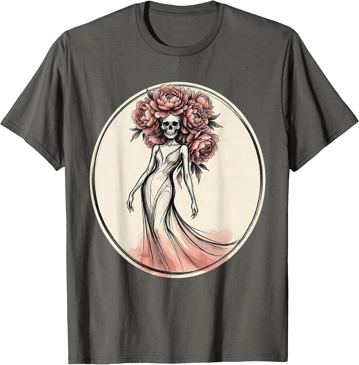 Men's Gigi Floral Skull Crowned With Peonies T-Shirt - Asphalt Grey