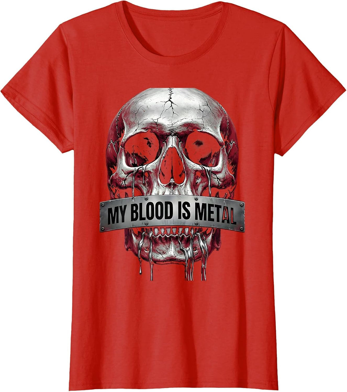 My Blood Is Metal Heavy Metal Music Design T-Shirt - Red