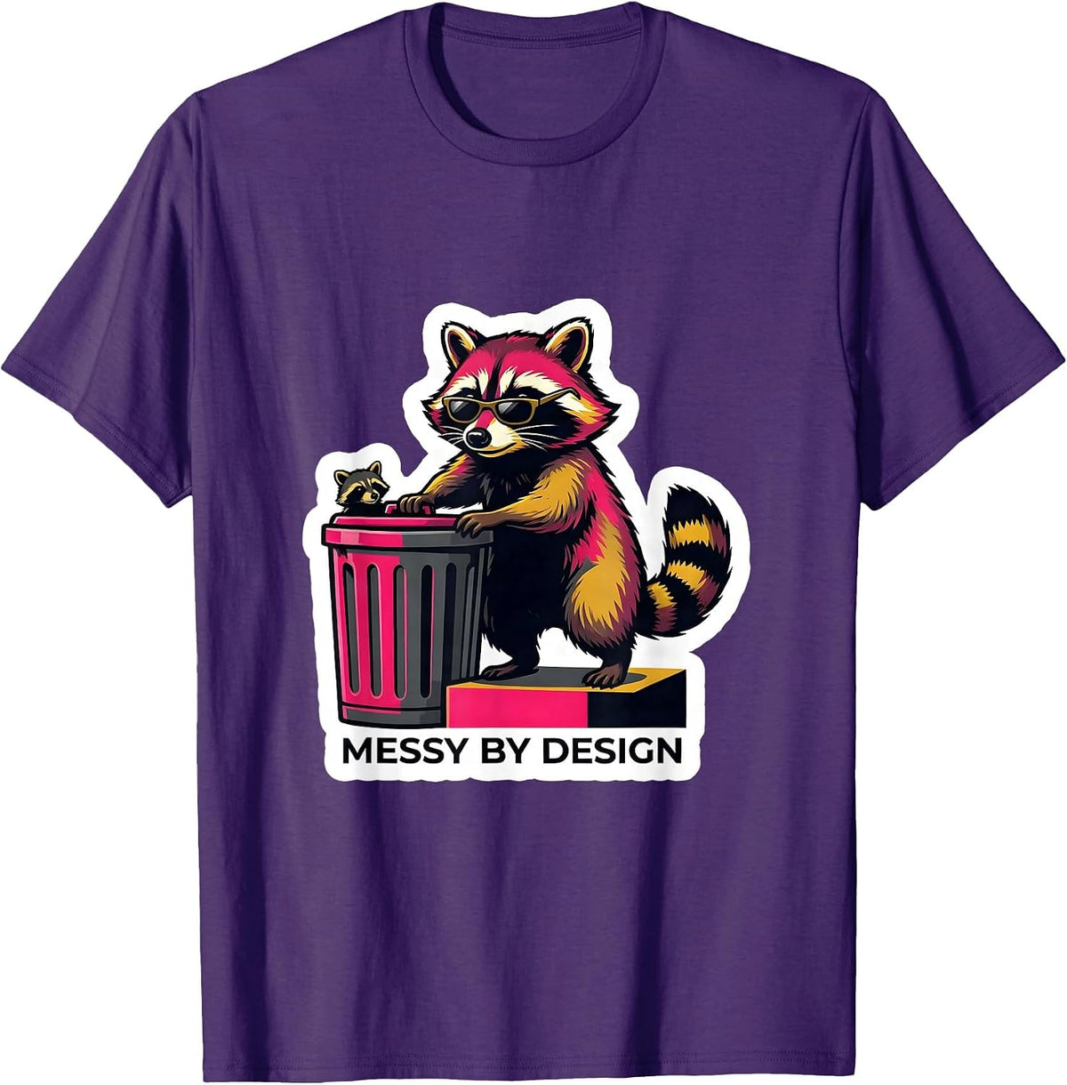 Men's Messy By Design Funny Raccoon Meme Bootleg Graphic T-Shirt - Purple