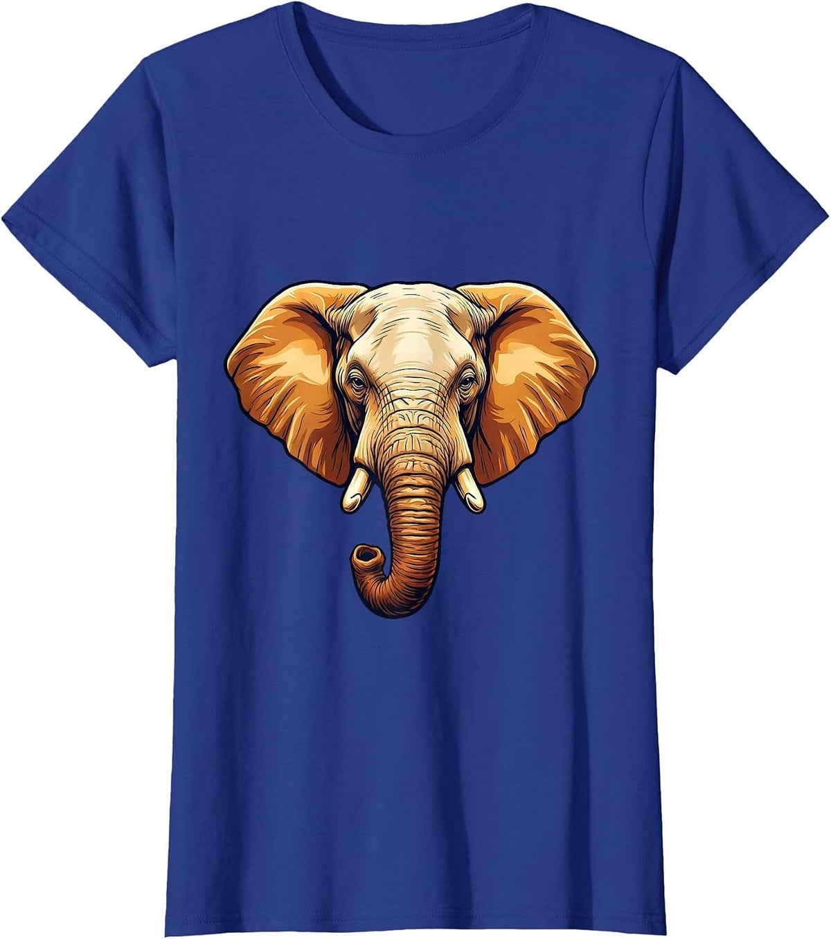 Women's Elephant Portrait Cute Animal Lover Wildlife Art T-Shirt - Royal Blue