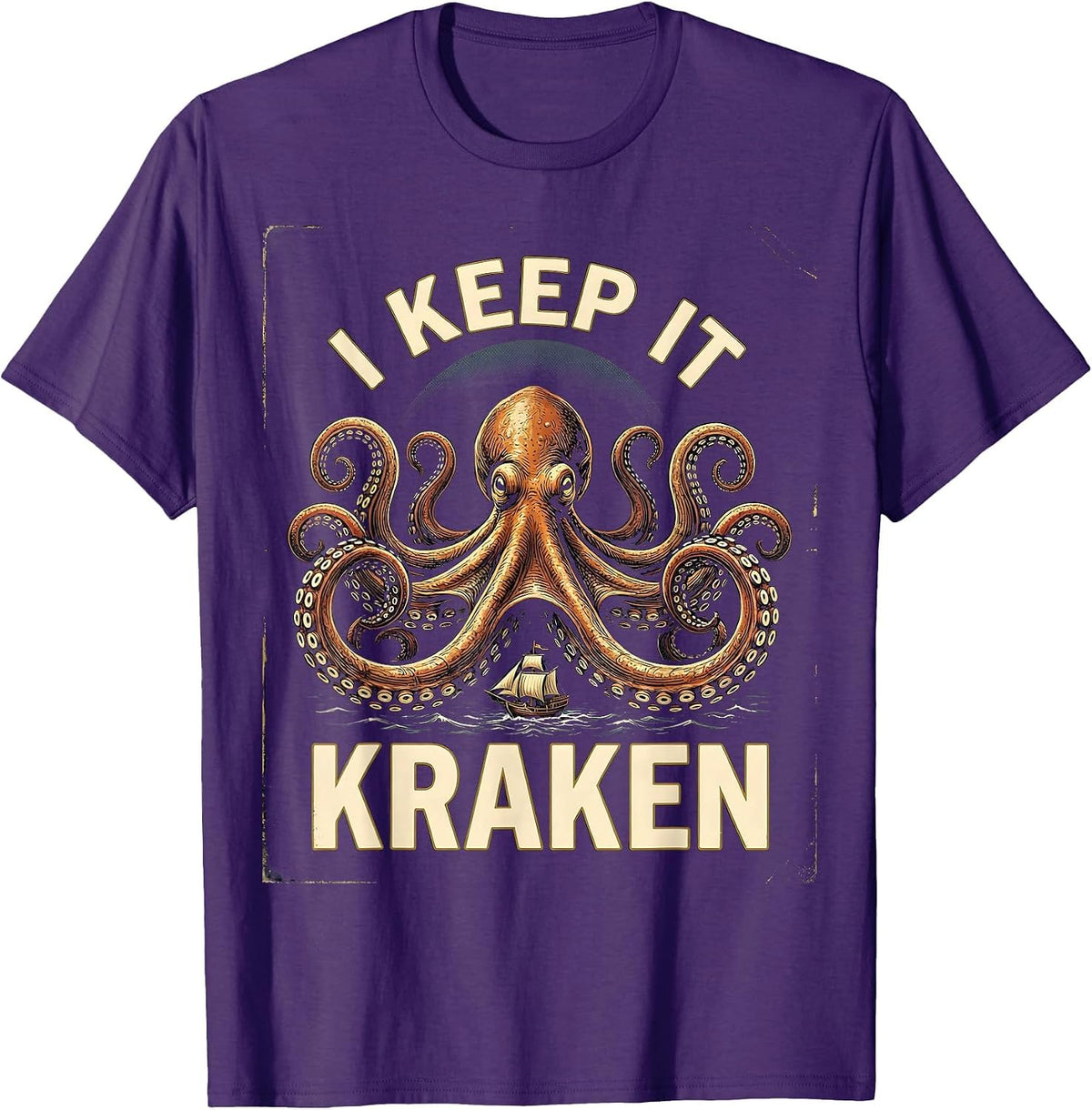 Men's I Keep It Kraken Vintage Kraken Sea Monster Octopus Lover T-Shirt - Purple