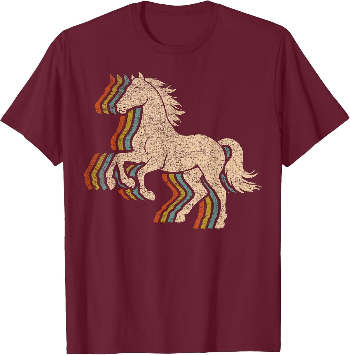 Horse Distressed Vintage Retro Graphic Equestrian #25D10 T-Shirt - Burgundy
