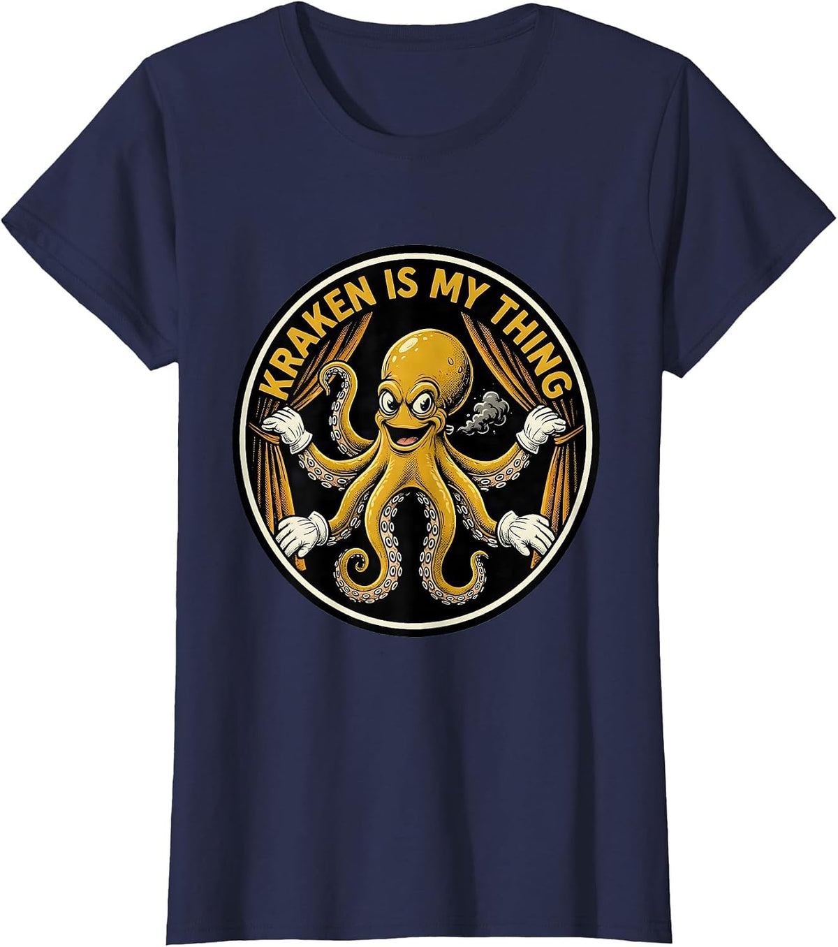 Women's Kraken Is My Thing Retro Cartoon Octopus Lover Humor T-Shirt - Navy Blue