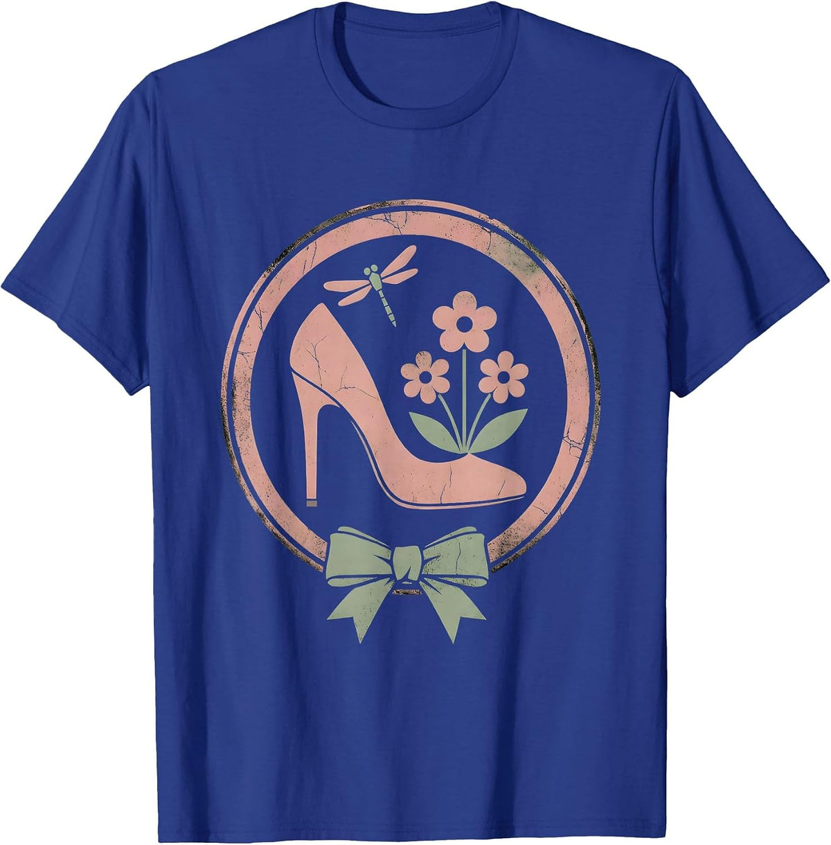 Gigi Floral High Heel Stiletto Graphic Design T-Shirt - Royal Blue