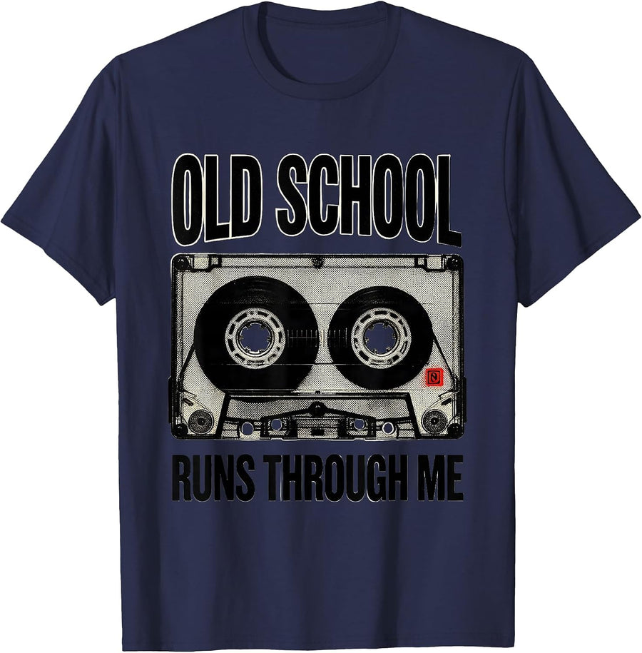 Old School Runs Through Me Vintage Hip Hop Rap Nostalgia T-Shirt - Navy Blue