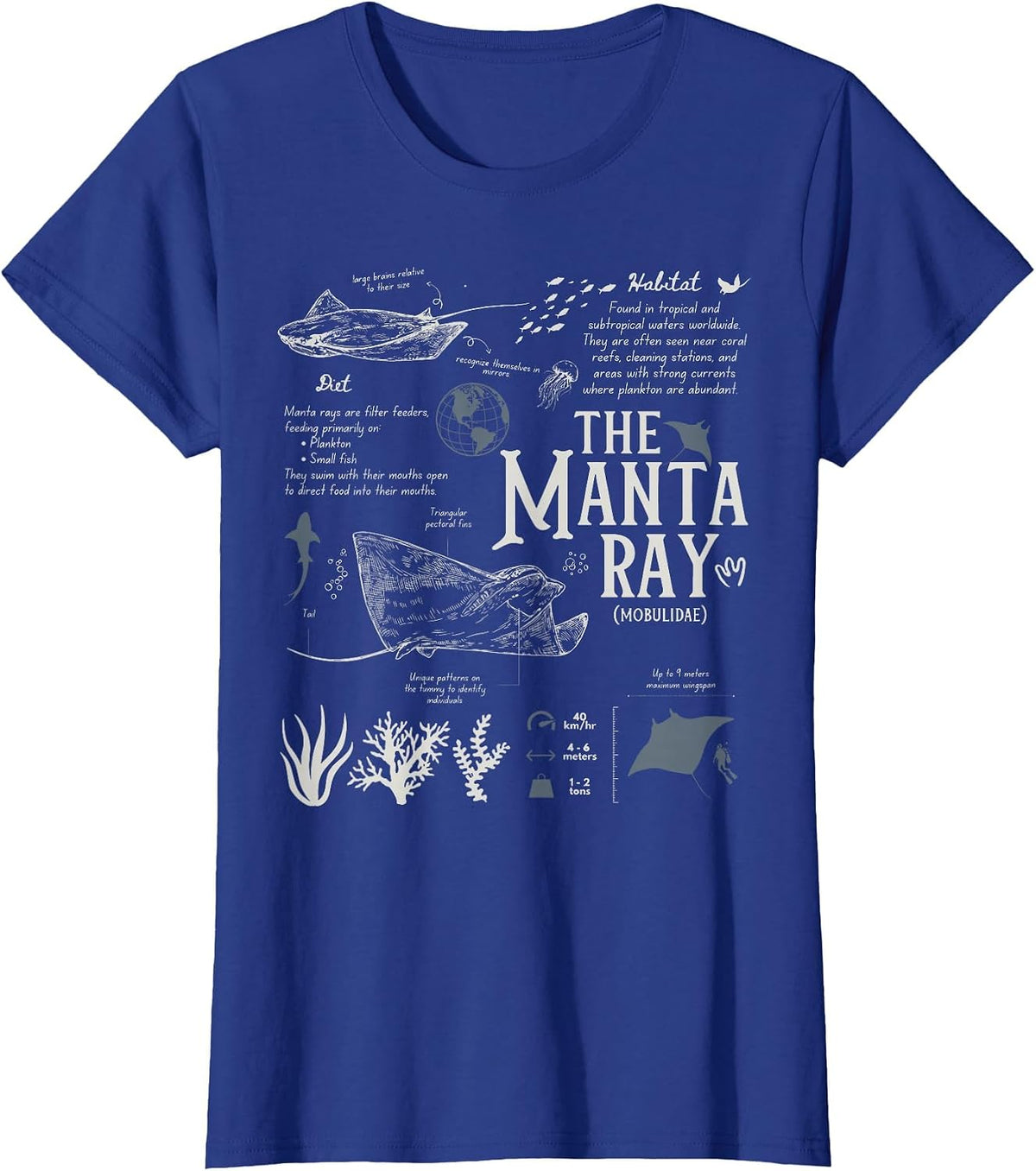 Manta Ray Biology Facts Marine Biology Sea Animal Anatomy T-Shirt - Royal Blue