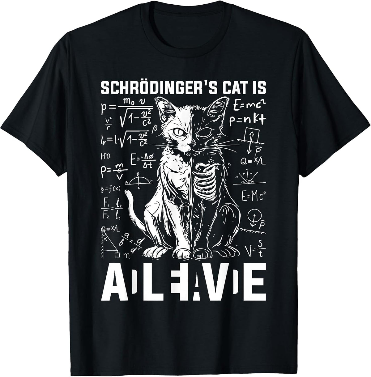 Schrodinger's Cat Dead and Alive Physics T-Shirt - Black