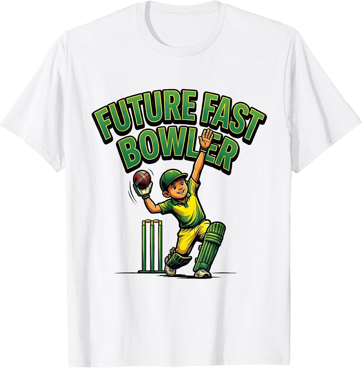 Men's Future Fast Bowler Cartoon Cricket Bowler Youth Gift T-Shirt - White