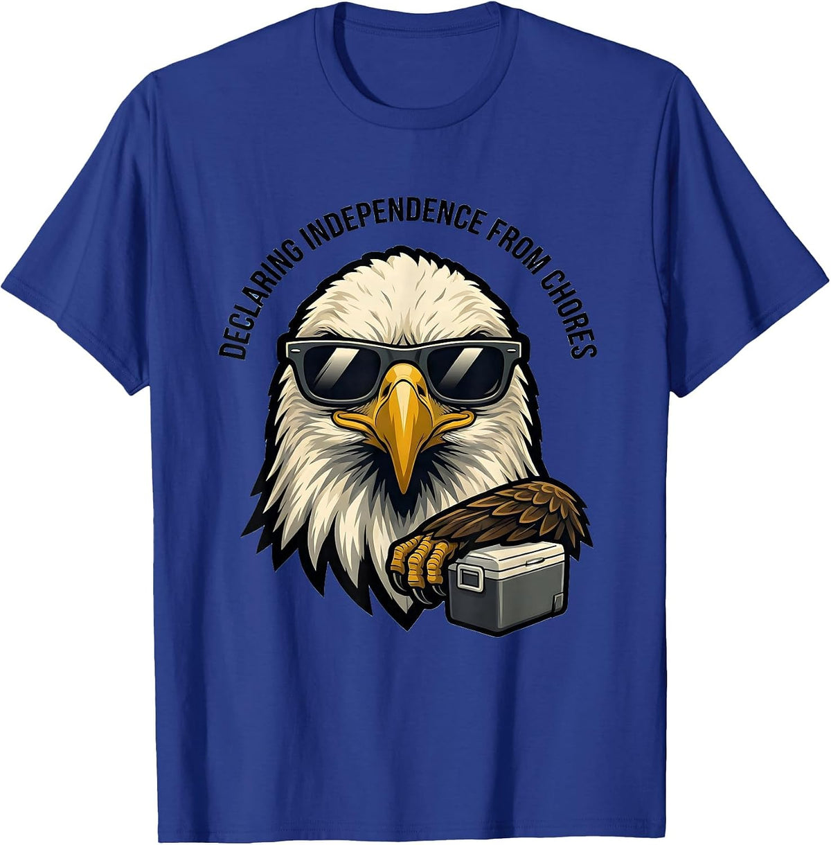 Men's Declaring Independence From Chores Funny Bald Eagle Mascot T-Shirt - Royal Blue